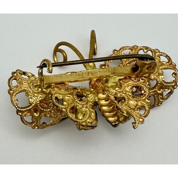 Made in Austria gold tone black spotted AB rhinestones butterfly brooch pin - Picture 6 of 8